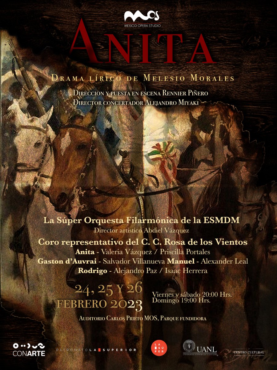 Hoy se realiza la tercera y última función de la ópera "Anita" de Melesio Morales.e da gusto que el MOS esté realizando un proceso de desarrollo de canto a través del rescate de las óperas decimonónicas mexicanas. Labor que deberíamos de ver más extendida.