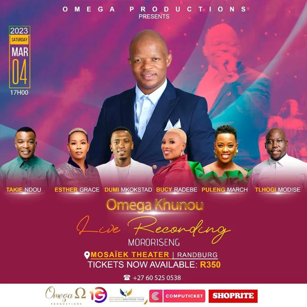ONEGospel's tweet photo. We're less than a week away from the #Mororiseng #LiveDVDRecording with the most anointed acts ready to present an unforgettable evening of praise and worship. 🤲🏼
Do secure those tickets ASAP! 🎟
So you can make a joyful noise with us. 🎤🎵
See you then. 🙌🏽
#OneGospel https://t.co/YWzWsBL5vA