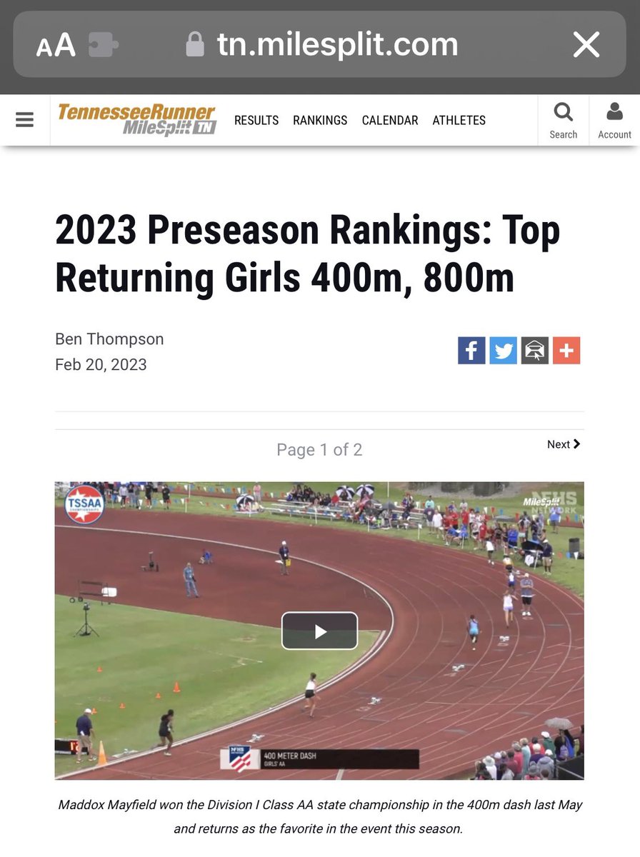 maddoxmayfield's tweet photo. 2023 Preseason Rankings: Top Returning Girls 400m, 800m https://t.co/p8X5v9wrWJ https://t.co/XbBQr69Cz4