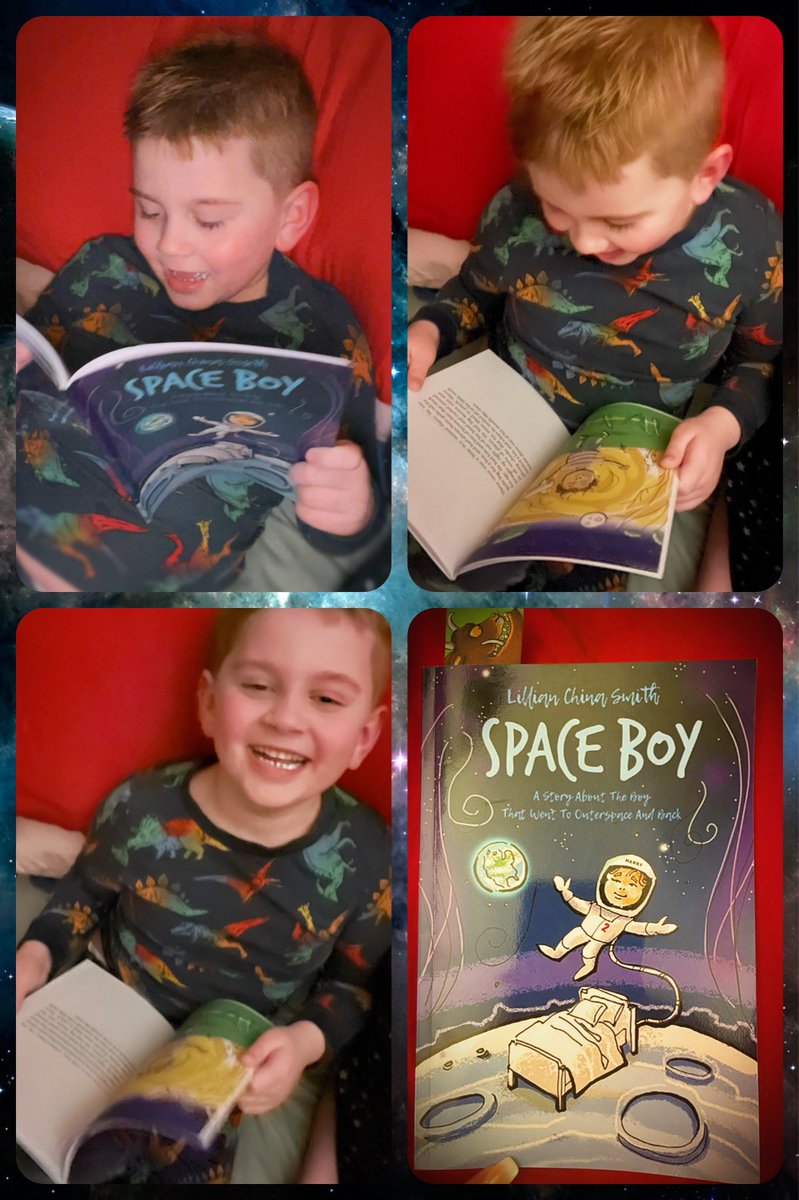 Freddie (5) is really enjoying his most recent purchase “Space Boy” this evening. 
He loves to read books, especially ones about space so this story is even more awesome! 📚⭐️💕🌕🚀@ManselLearning @MissSykesBooks @lilliancsmith #lovestoread #bedtimereading #superstarreader