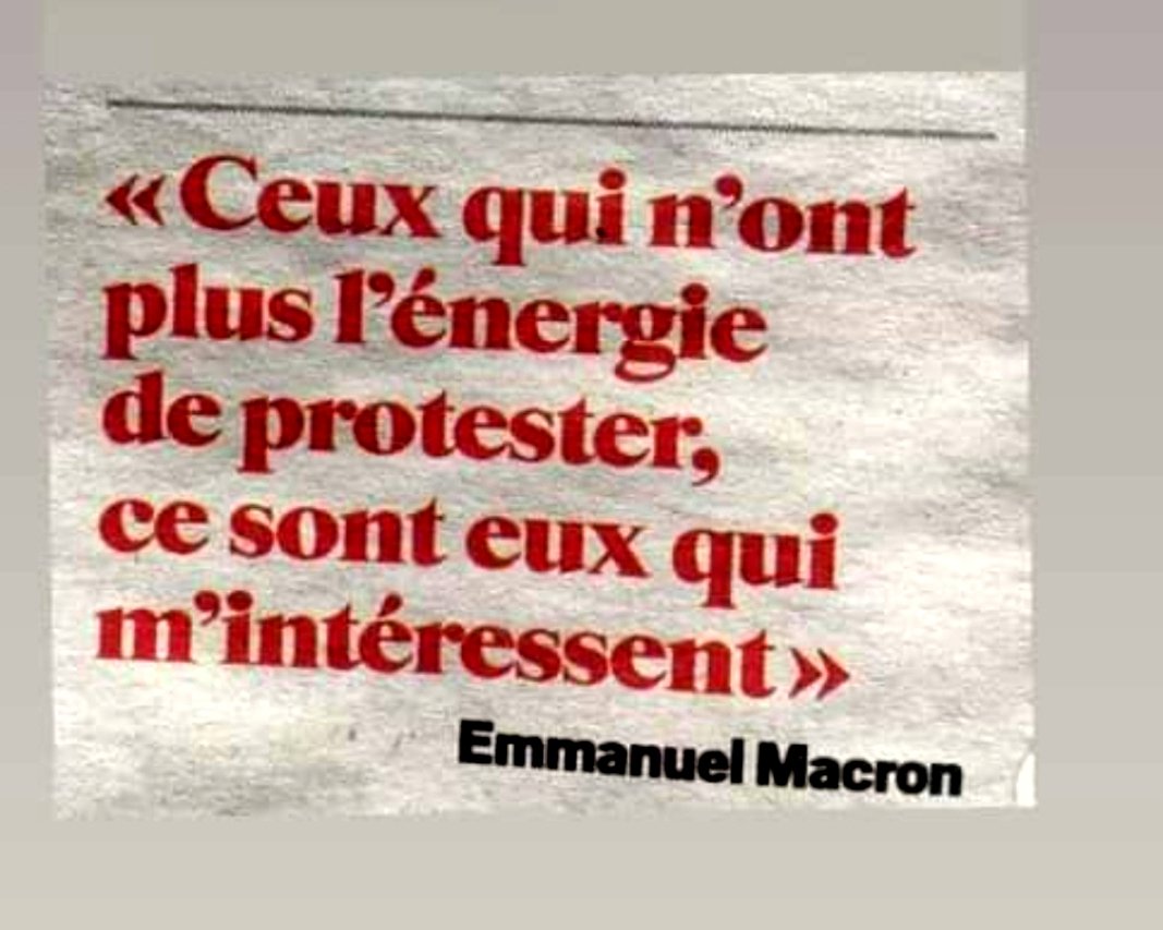 En 2020, <a href="/EmmanuelMacron/">Emmanuel Macron</a> disait :
" Ceux qui n'ont plus l'énergie de protester, ce sont ceux qui m'intéressent". 
Encore + d'actualité en 2023 ! 
#ReformesDesRetraites 
#Macron 
#Retraites