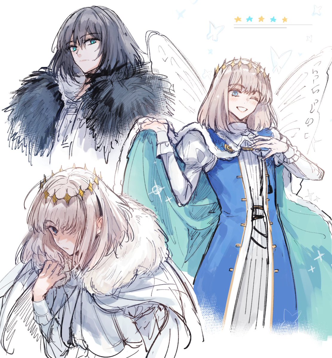 oberon (fate) 1boy male focus cloak wings butterfly wings crown one eye closed  illustration images