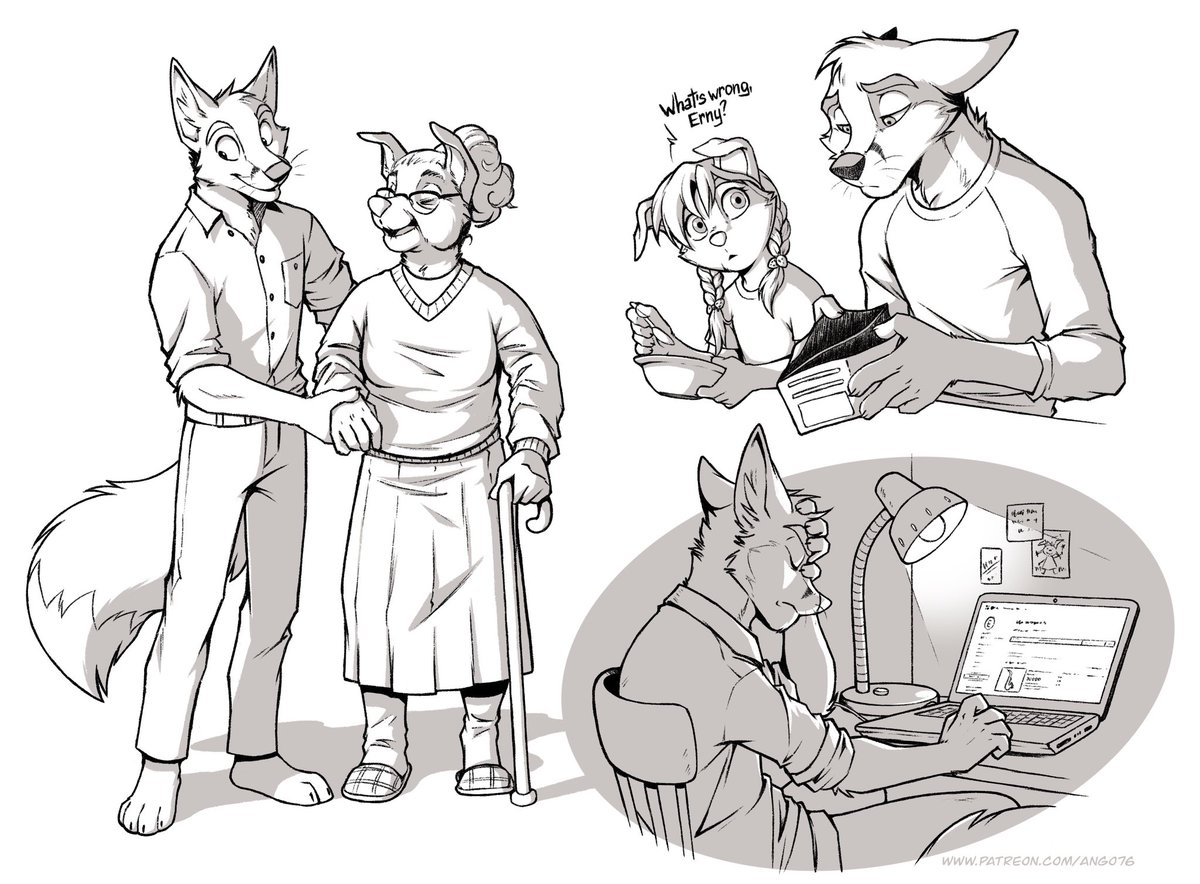 Some simple illustrations from Ernest’s life.
Ernest lives with his granny and lil sister Charlotte.