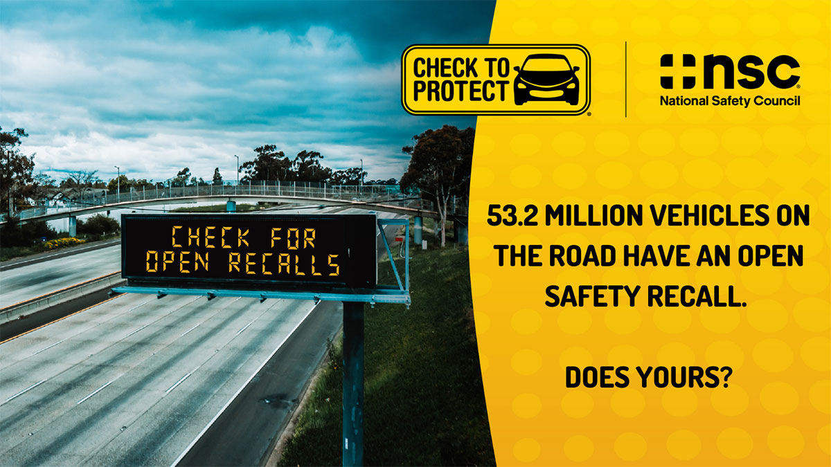 Make time for safety and check your vehicle for open safety recalls at CheckToProtect.org.

#CheckToProtect #CheckForRecalls @NSCsafety