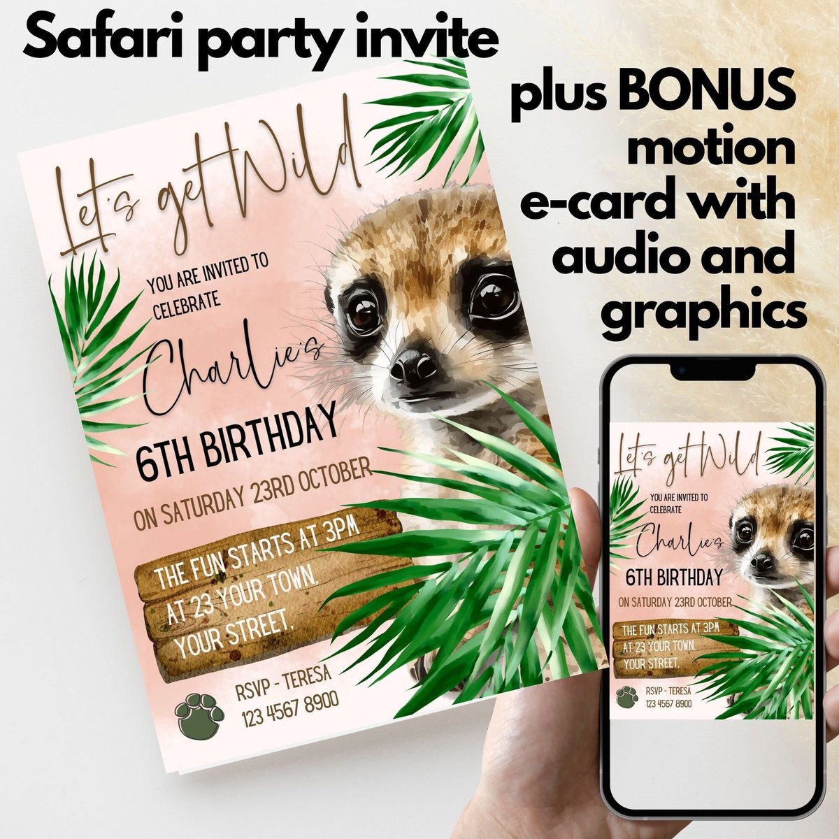 DesignHouzA's tweet photo. The cutest meerkat ready to party -https://t.co/8UwFRsBH10 : Safari Invite | Print &amp; Ecard | Electronic | Boy Party Invite | Safari Invitation  | Digital Template #birthday #birthdayinvite #birthdayinvitation #invite #invitation #partyinvite #partyinvitation https://t.co/JXRRRBEt77