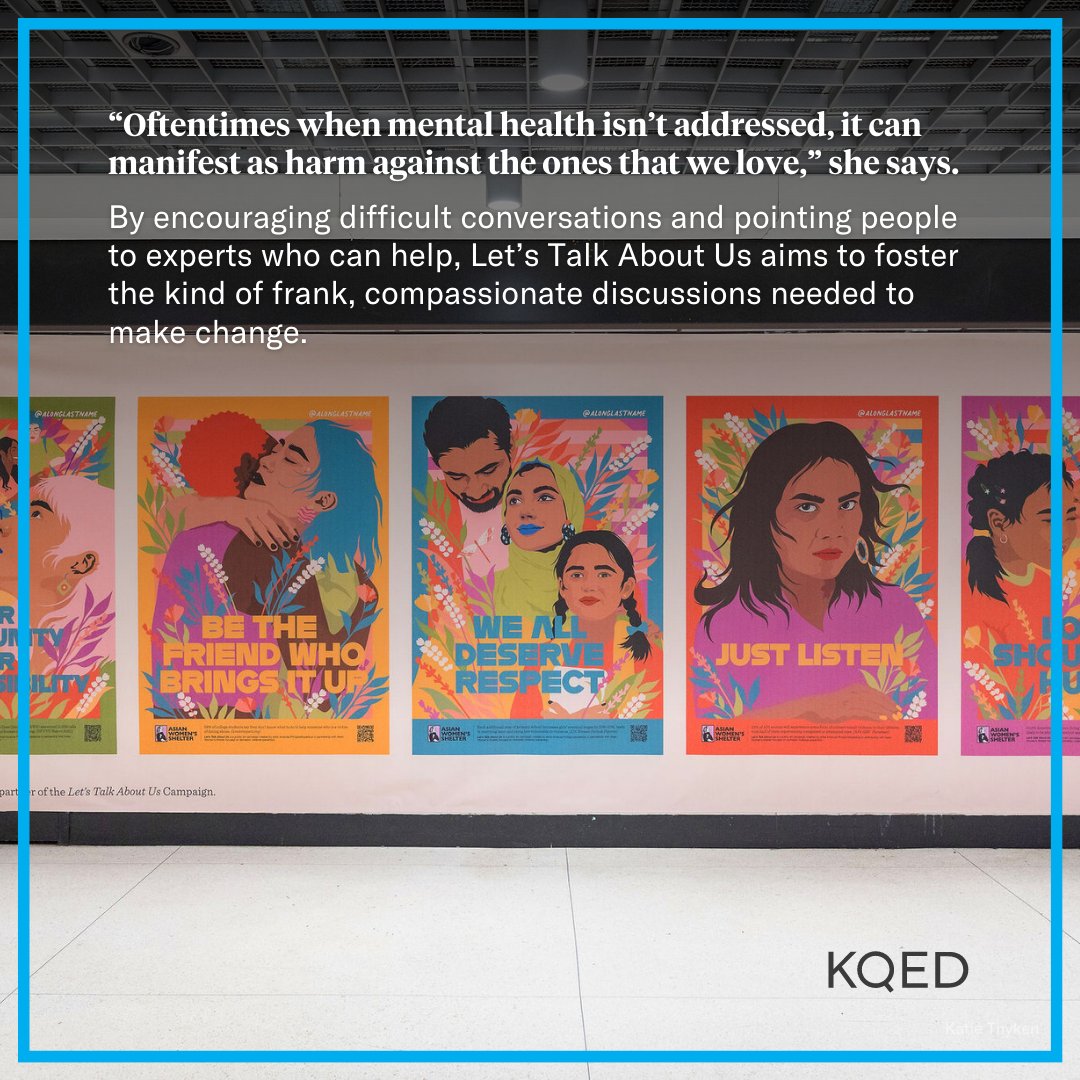 KQED (@kqed) on Twitter photo If you’ve taken BART or Muni in San Francisco or Oakland over the past week, you might have noticed these affirming messages.
The artwork by <a href="/Alonglastname/">Amanda Phingbodhipakkiya</a> is for 'Let's Talk About Us,' a new domestic violence awareness campaign.
Learn more: bit.ly/3IS6FJh If you’ve taken BART or Muni in San Francisco or Oakland over the past week, you might have noticed these affirming messages.
The artwork by <a href="/Alonglastname/">Amanda Phingbodhipakkiya</a> is for 'Let's Talk About Us,' a new domestic violence awareness campaign.
Learn more: bit.ly/3IS6FJh