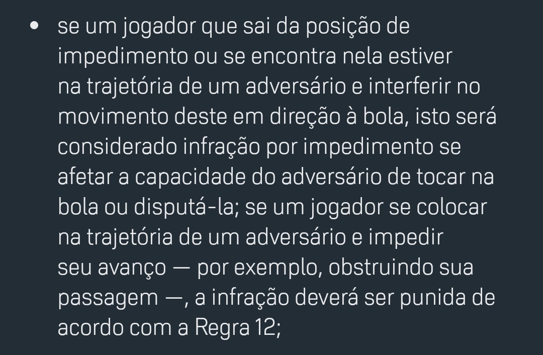 RuelRenata's tweet image. Segue o print do texto da Regra para o lance do gol anulado do Corinthians. Dependendo da situação deixa de ser regra 11 do impedimento e vira até regra 12 de faltas e incorreções.