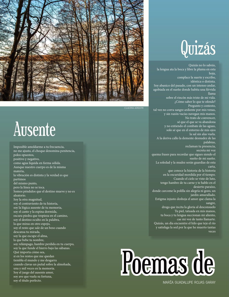 LetrasDelBurro's tweet photo. Quinto número. Página 16
Ausente
Quizás
Por: María Guadalupe Rojas Garay
"Número completo en el perfil"

#LasLetrasDelBurro #Revista de #Literatura del #IPN #Cultura #Articulo #Cuento #Fotografia #Poesia

#LasLetrasDelBurro5 https://t.co/slVNaf4BJx
