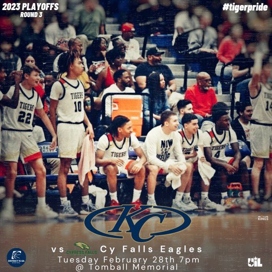 Regional Quaterfinals Playoff Round

Tigers face Cy-Falls Eagles 

Let’s pack the stands, be loud, and show support on Tuesday,February 28th

Location: Tomball Memorial HS
19100 Northpointe Ridge Ln
Tomball, TX  77377

Time: 7pm