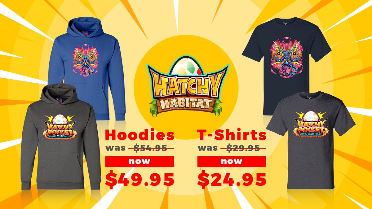 📣 Price drop alert! 🚨 

We've adjusted our prices! 

Hoodies now only $49.95 (was $54.95) and shirts now only $24.95 (was $29.95). 

hatchyhabitat.com/collections/all

#hatchypocket #merchandise