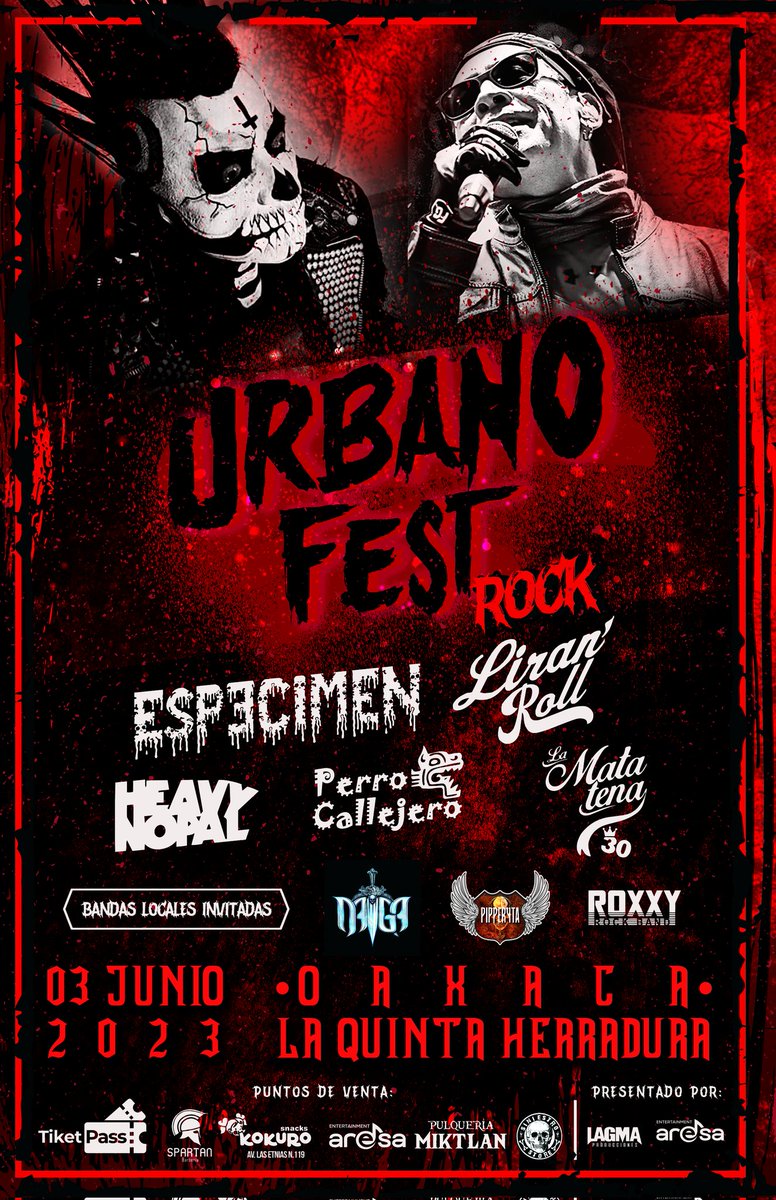 noti_oax's tweet photo. 🎸 ¡Prepárate para lo que viene! 🤘🔥 𝗨𝗿𝗯𝗮𝗻𝗼 𝗙𝗲𝘀𝘁 𝗥𝗼𝗰𝗸 𝟮𝟬𝟮𝟯 🔥
📅 03 de junio || 📍 Quinta la Herradura.
Presentado por: #AresaEntertainment & LAGMA Producciones
.
#UrbanoFest2023 #LiranRoll #Especimen #HeavyNopal #PerroCallejero #LaMatatena #Rock #RockUrbano https://t.co/eAfa8CvNZ2