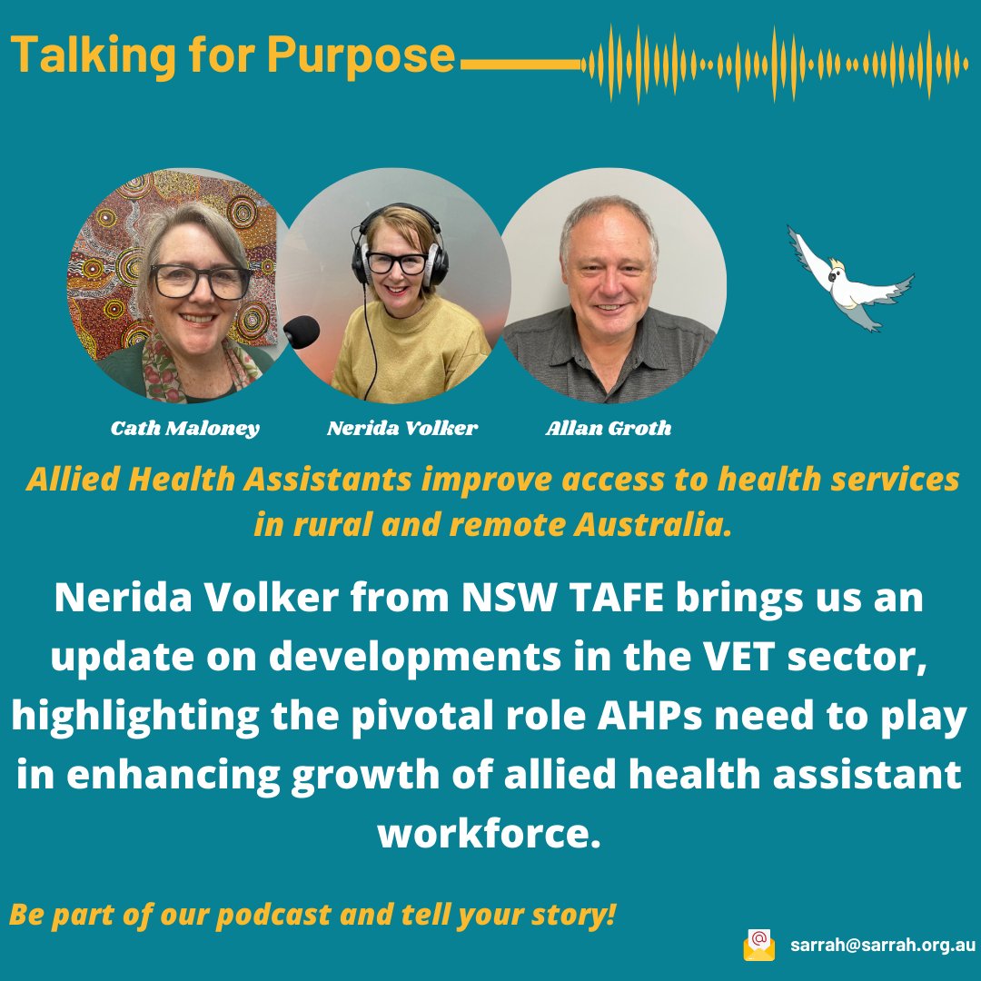 SARRAHealth's tweet photo. Listen to our last week’s podcast   https://t.co/9oVKsMDPmr 
Listen to our previous podcasts  https://t.co/c94HUE5fdO
Be part of our podcast and tell your story! Contact sarrah@sarrah.org.au
#alliedhealth #whereareyouheadedtoday #ruralgeneralist #talkingforpurpose https://t.co/H8j82cqQdt