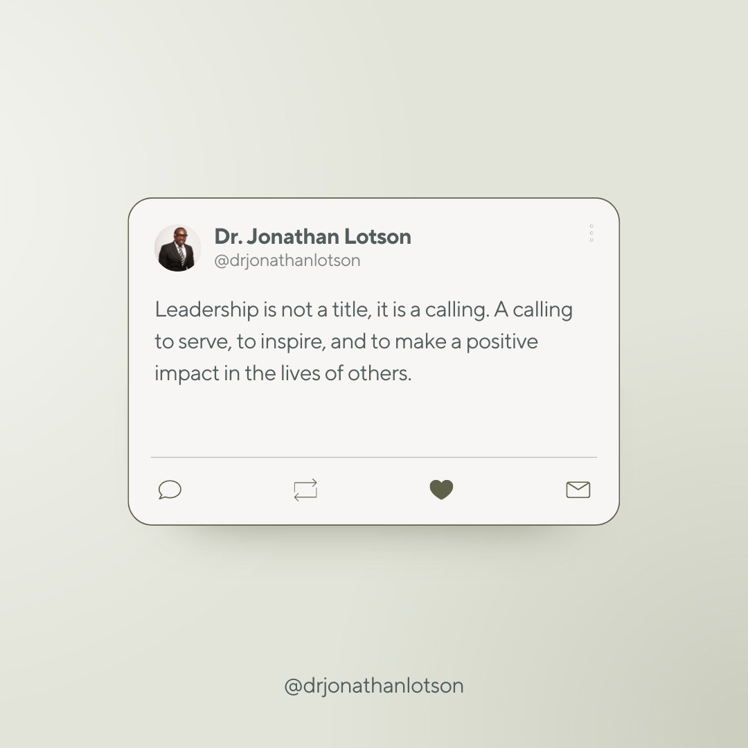 JonathanLotson's tweet photo. As a leader, you have a responsibility to serve and make a positive impact in the lives of others. By leading with integrity, compassion, and purpose, you can inspire others to follow your example and create positive change in the world. https://t.co/t0BHIuWxth