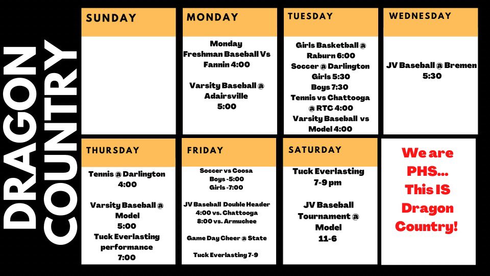 Lots of chances to support the Dragons this week!