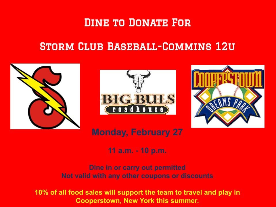 rhuff24's tweet photo. Take a break from cooking tomorrow and enjoy a meal while supporting this team. The boys will be working hard to clear the tables so you can relax and have a hot meal. **Perk, it's also $1.00 Busch Light's night. 😉 Available all day and for to-go orders. @StormClubBaseb1 https://t.co/c5U4SSi3mF