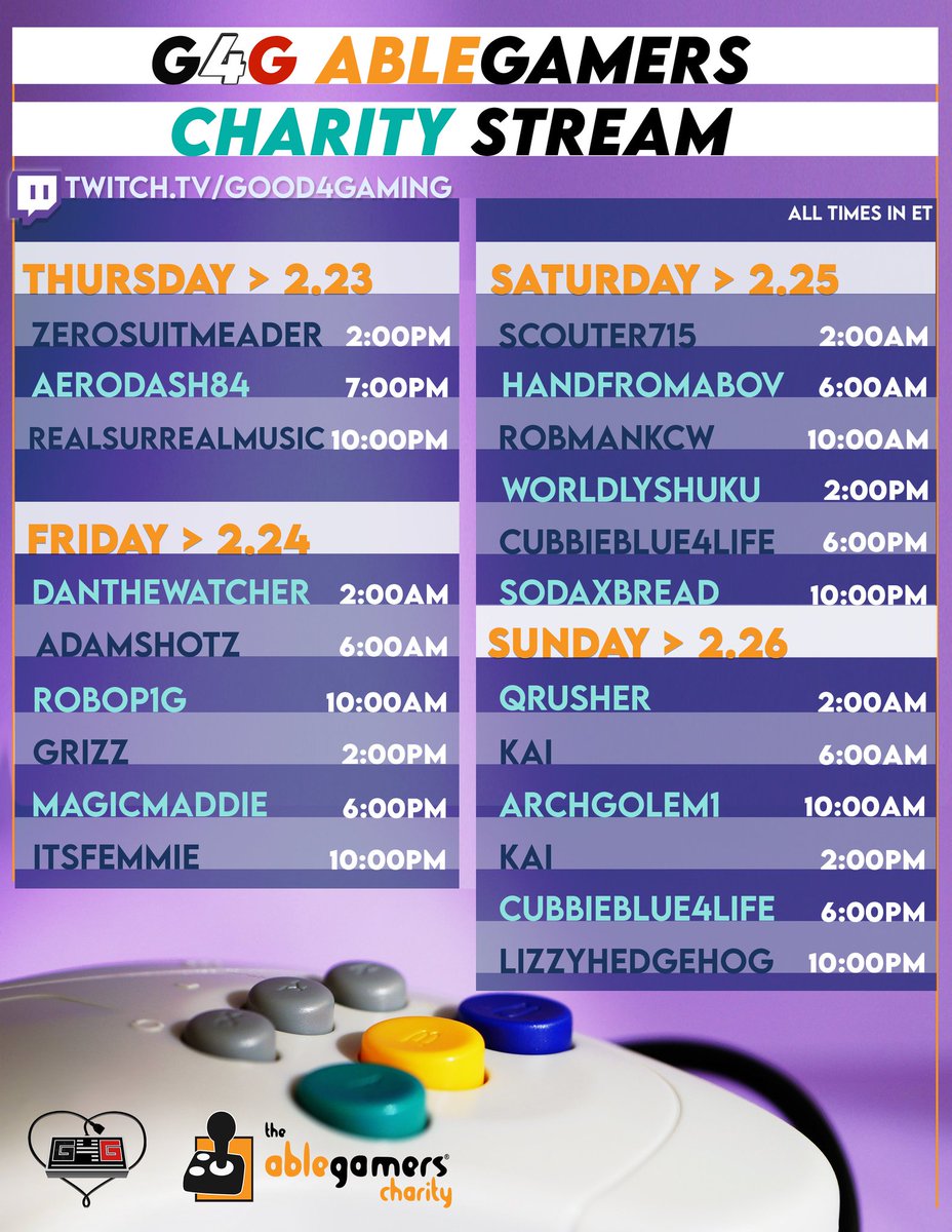 We have <a href="/cubbieblue4lyfe/">Cubbieblue4life</a> live til 10pm with <a href="/LizzyHedgehog/">💙 Lizzy Hedgehog 💙</a> 
 finishing us up at10pm twitch.tv/good4gaming in support of <a href="/AbleGamers/">AbleGamers Charity</a> with some MTG!  We SMASHED our 2k goal tonight and are barreling to $2250!!
Donate: bit.ly/G4G-AG2023
#SoEveryoneCanGame
#TeamG4G