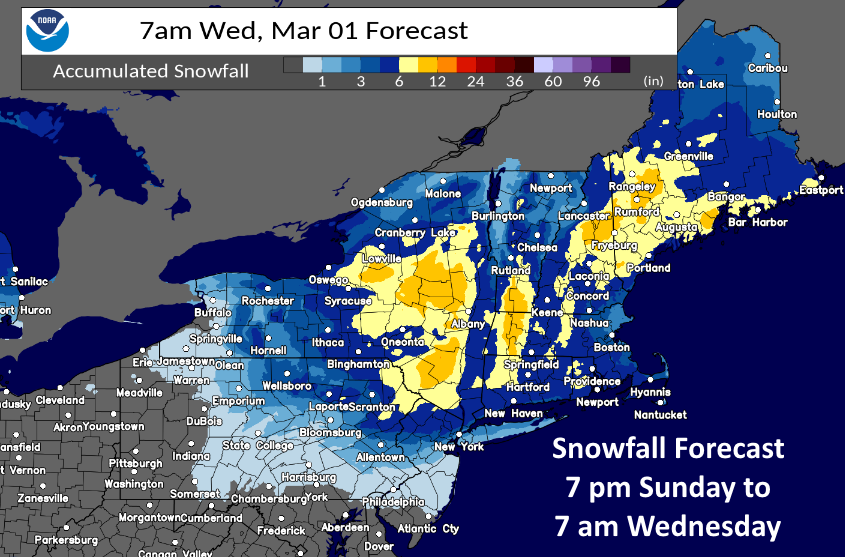 NWSEastern's tweet photo. A storm tracking across the Great Lakes Monday will redevelop off the New Jersey coast Monday night, bringing some snow to most of the Northeast to close out the month of February. https://t.co/V93bp3bDLR