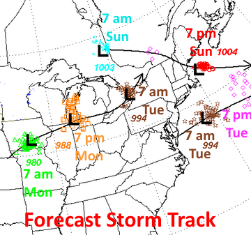 NWSEastern's tweet photo. A storm tracking across the Great Lakes Monday will redevelop off the New Jersey coast Monday night, bringing some snow to most of the Northeast to close out the month of February. https://t.co/V93bp3bDLR