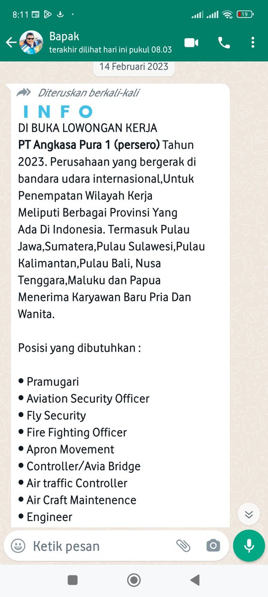 Berjalanlurus's tweet photo. @angkasapura172 Min mau nanya apakah lamaran ini juga hoax min? https://t.co/NwjdKtqLmY