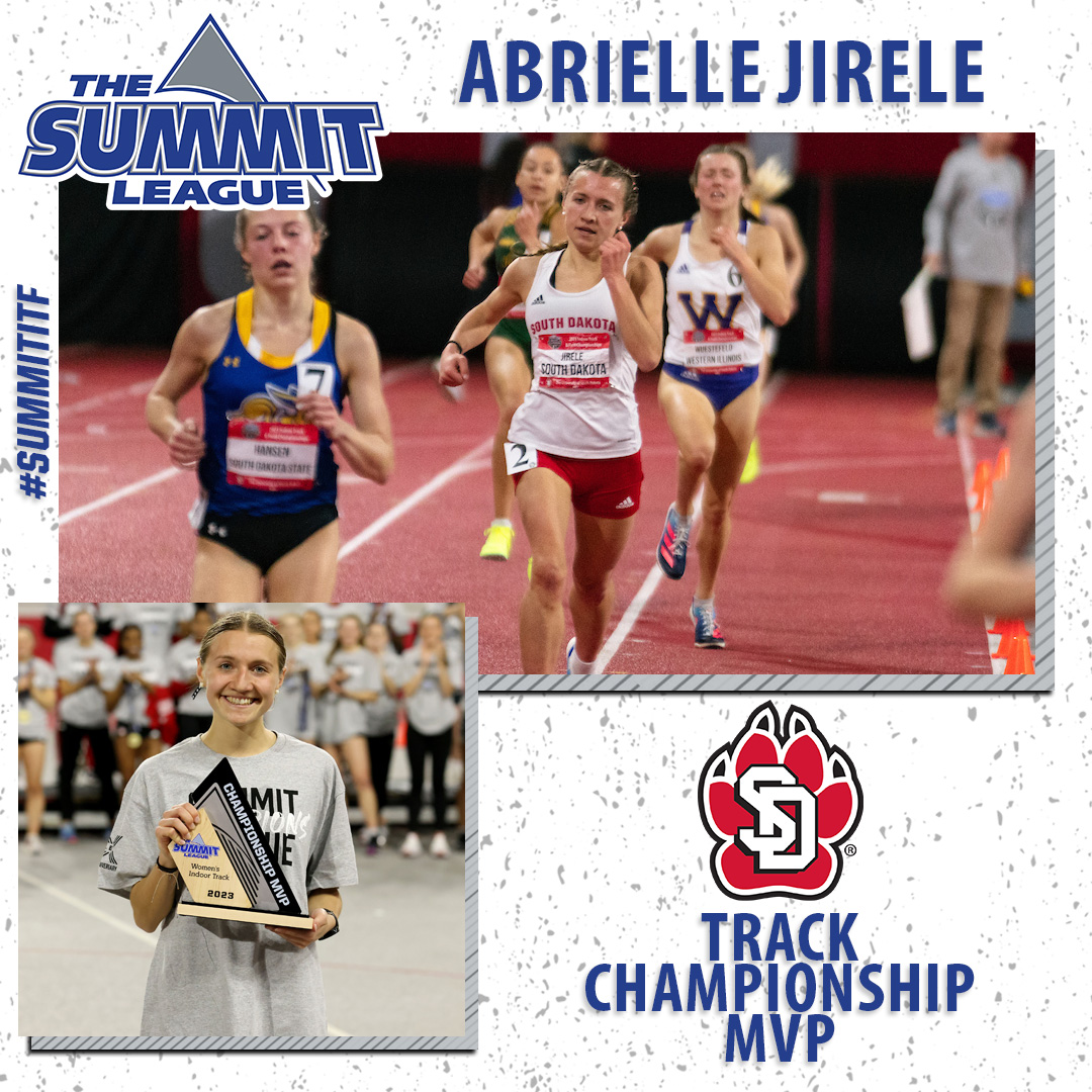 TheSummitLeague's tweet photo. Your #SummitITF women’s Track Championship MVP, @SDCoyotesXCTF's Abrielle Jirele‼️

#ReachTheSummit https://t.co/xR6YhgLYxe