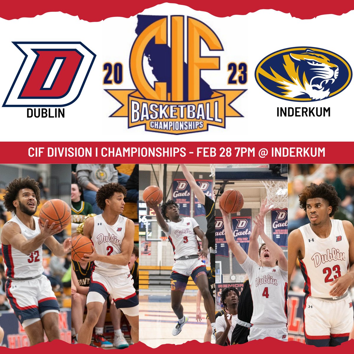 TheDublinHigh's tweet photo. The 2023 CIF Division I Basketball Championships begin on Tuesday (2/28) as your Gaels take on Inderkum in Sacramento. 
#LetsGoGael! https://t.co/yQfYXXMA3U