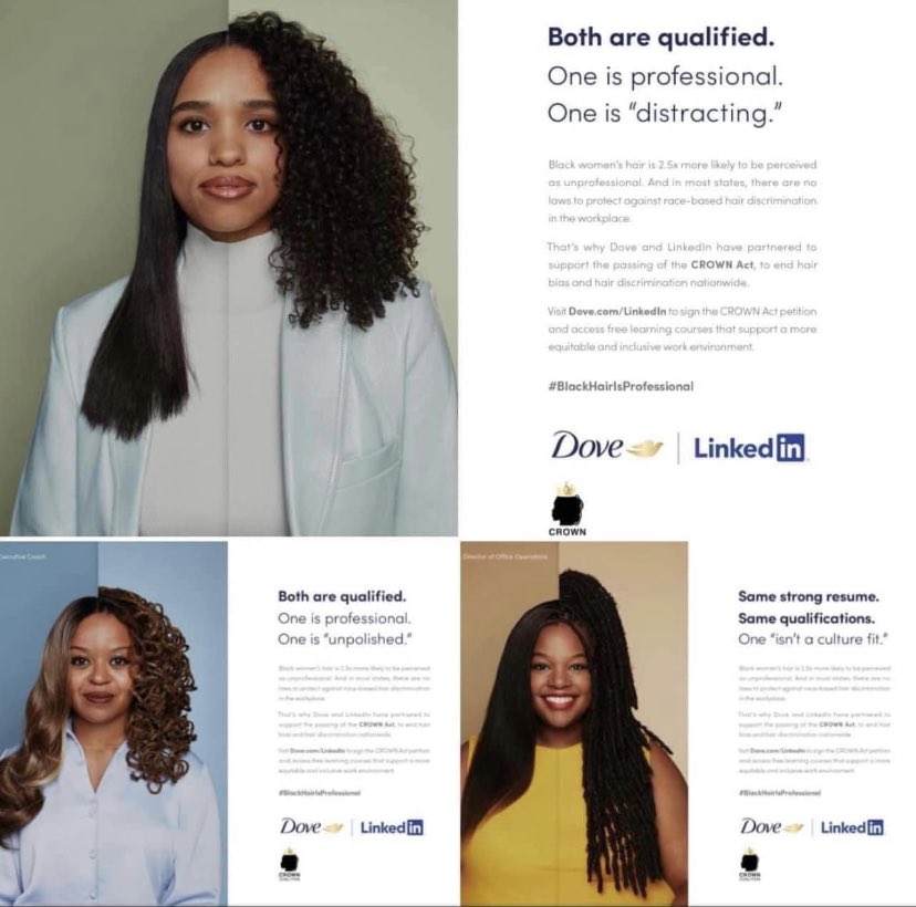 Ms_P_Hall's tweet photo. I’m just going to leave this right here…Thank you 🙏🏽 @Dove for this powerful advertisement! 👏🏽We need to normalize textured hair, normalize natural hair and normalize cultural head attire! 🤎🖤👑 “It’s not distracting, both are qualified!” #BHM #Blackhair #braids #texturedhair https://t.co/Z1qU3XuPBu