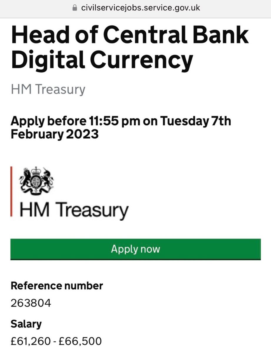 danheld's tweet photo. Lmao. 

BoE salary for their Head of CBDC is ~£65,000. https://t.co/545bh5jlTb