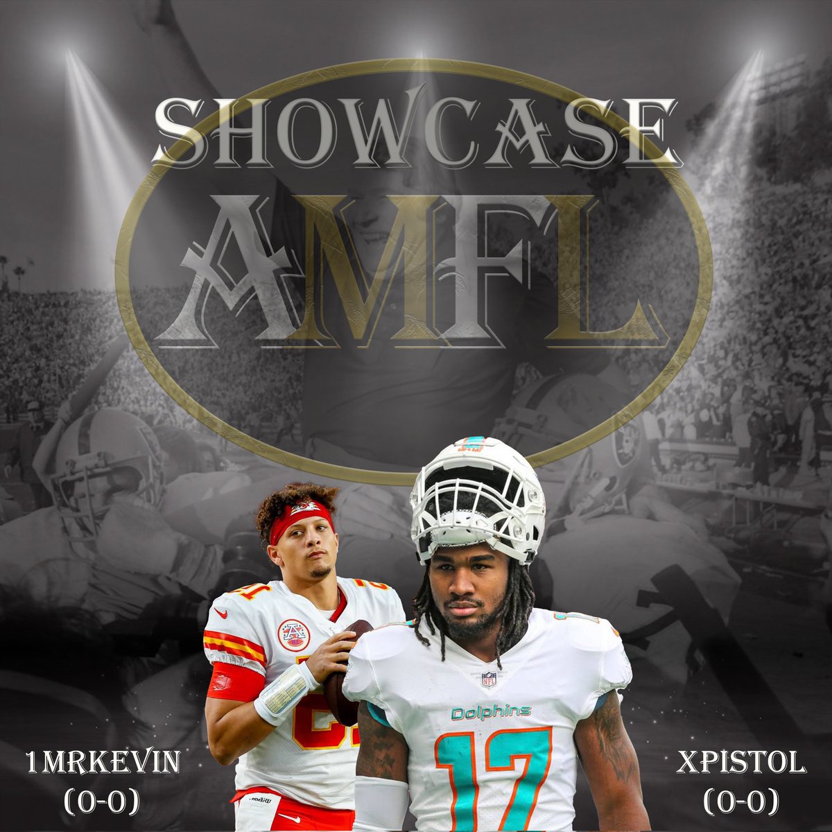 AMFLsimleague's tweet photo. BRAND NEW season is here, and we kick off our ShowCase GPTW with two of the best! #Dolphins is looking to defend his title while the #chiefskigndom looks to start out strong. Who comes out on top? Find out when they go live, and stay tuned for more tweets about the game #Madden23 https://t.co/cluqohJAv1