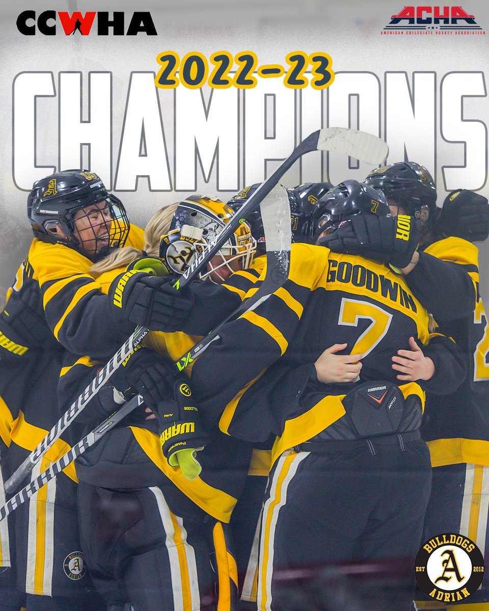 CCWHA_Hockey's tweet photo. For the fifth year in a row…the Adrian Bulldogs take home the CCWHA tournament title!! 5️⃣ https://t.co/tW9uwFXxUE