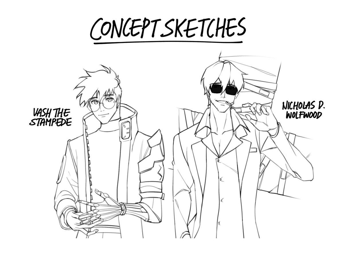 sketches for my design class (ace attorney x trigun) #TRIGUNイラコン 