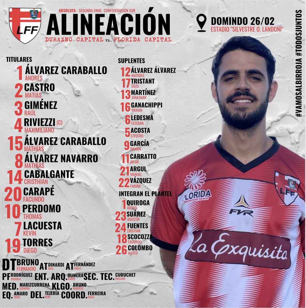 fmflorida89_3's tweet photo. #FINALDELSUR | Así forma el equipo de Fernando Bruno |
🔴⚪️ En minutos comienza el partido en el Silvestre O. Landoni
📻Escúchalo en vivo por FM 89.3 https://t.co/dTM7BOC1US
