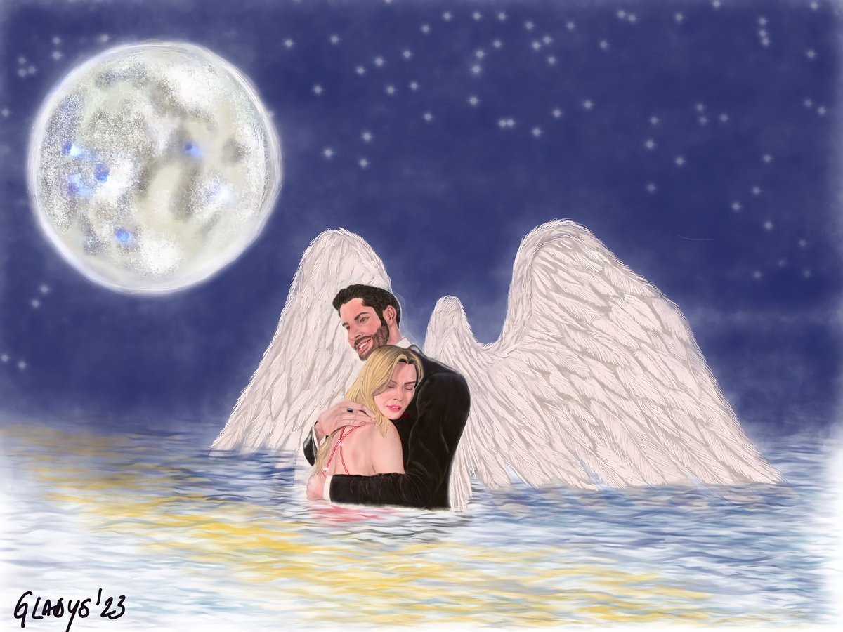 Finished a few days ago @incarnadine91 “What happened in Vegas?” & this moment just popped in my head. Did 2 versions of sweet #deckerstar brief ‘honeymoon’ because I wanted the wings in 😍 Have you read? Rec’d  archiveofourown.org/works/35012521… #fanart #fanficart #fanartist #digitalart