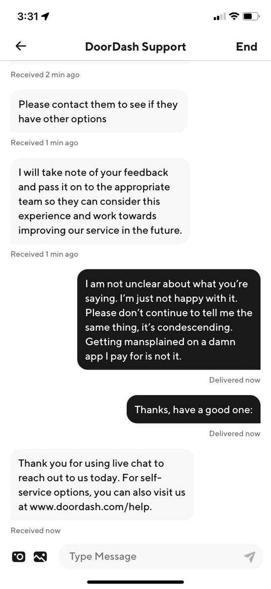 #Mansplaining on an app I pay for… wild <a href="/DoorDash/">DoorDash</a> <a href="/DoorDash_Help/">DoorDash Help</a> 😂