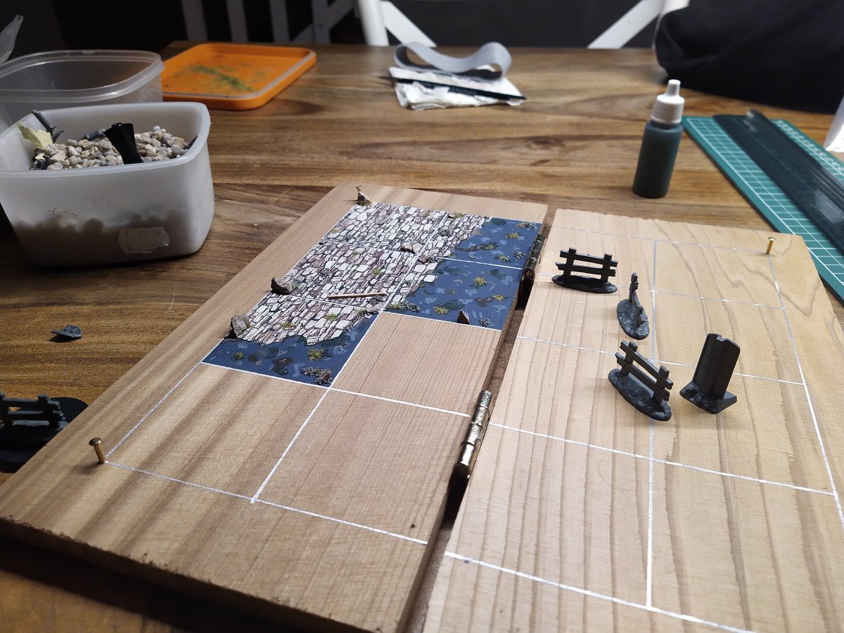 GasFloryHobby's tweet photo. It has taken a week of hobby evenings but the Rune board has really come out well. The folding action works to protect the board's details and the terrain pieces add feeling and depth. Very happy 😁 https://t.co/OPzs1bBjwp