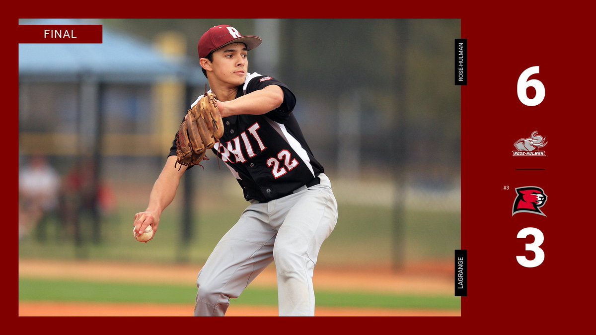 rhitsports's tweet photo. BASEBALL: DOWN GOES THE #3 RANKED TEAM IN D3!  Rose-Hulman baseball tops No. 3 ranked LaGrange 6-3 on Sunday. #GoRose

Rose-Hulman travels to Emory on Tuesday.

Brett Borcherding 4.1 IP, 1 ER
Josh Erpenbeck 4.2 IP, 1 ER
Krajecki, Rogers, Deckard 2 HITS each https://t.co/wO0JJF1xWp