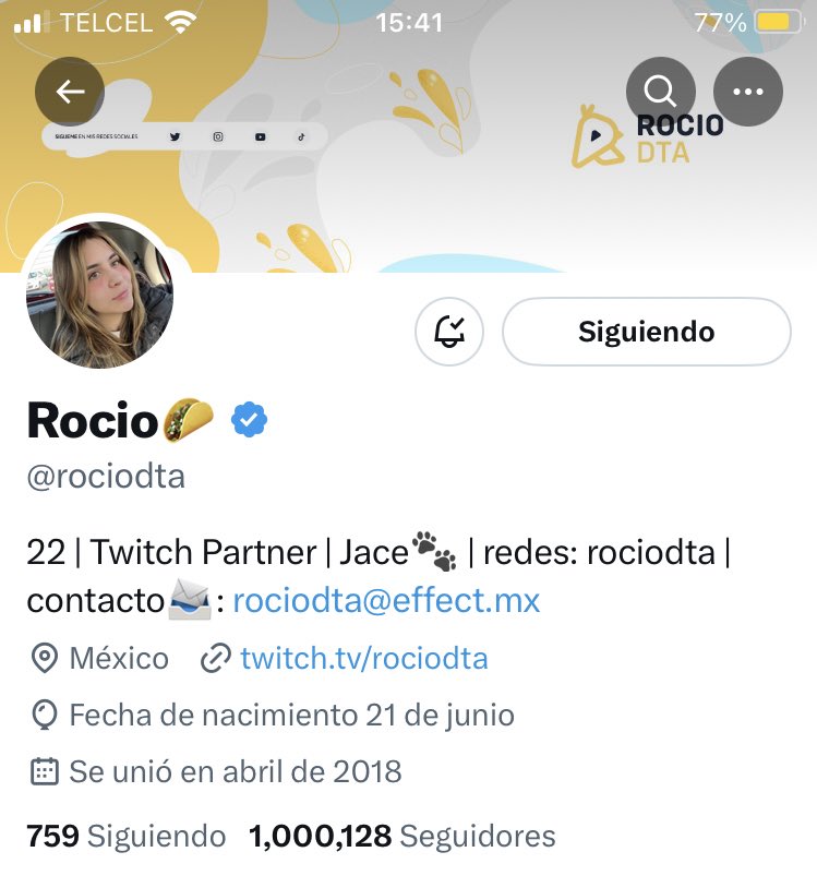 RociodtaACHV's tweet photo. 26 de febrero del 2023 la streamer : youtuber @rociodta ALCANZA el millón de seguidores en twitter.💙

🌐Después de su carrera en redes sociales la plataforma twitter es su primera red en llegar a esta cantidad.
Todo un logro. Felicitaciones 🎉🍾 https://t.co/5mNCDHIvPH