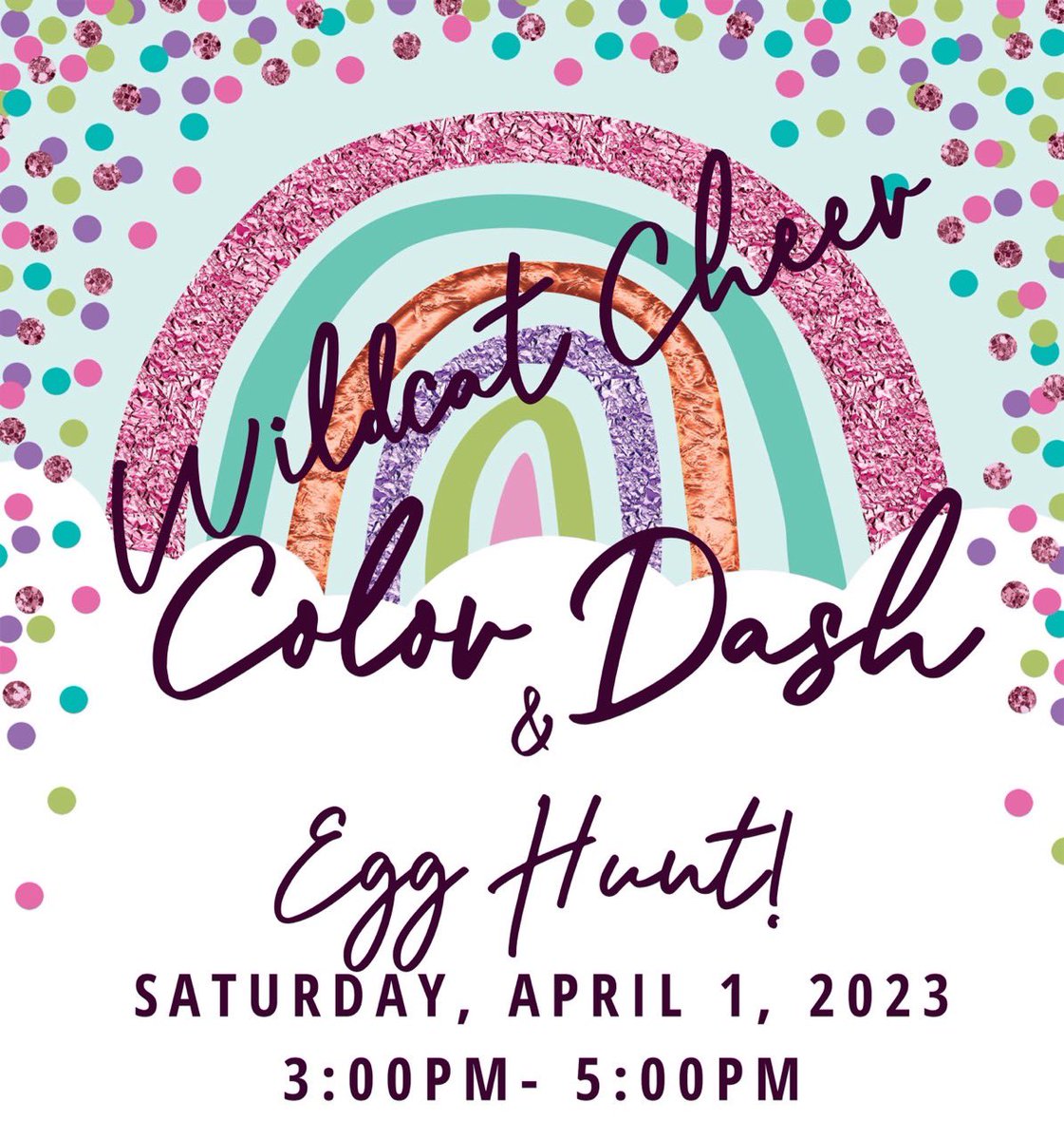 TMHSCheer2020's tweet photo. Save the Date! Updated event information! An Egg Hunt 🐣has now been added to our Color Dash! 🟢🔵🟣🔴🟠🟡 We also changed the time! Mark your calendar! #colordash #egghunt https://t.co/bzam09wHkD