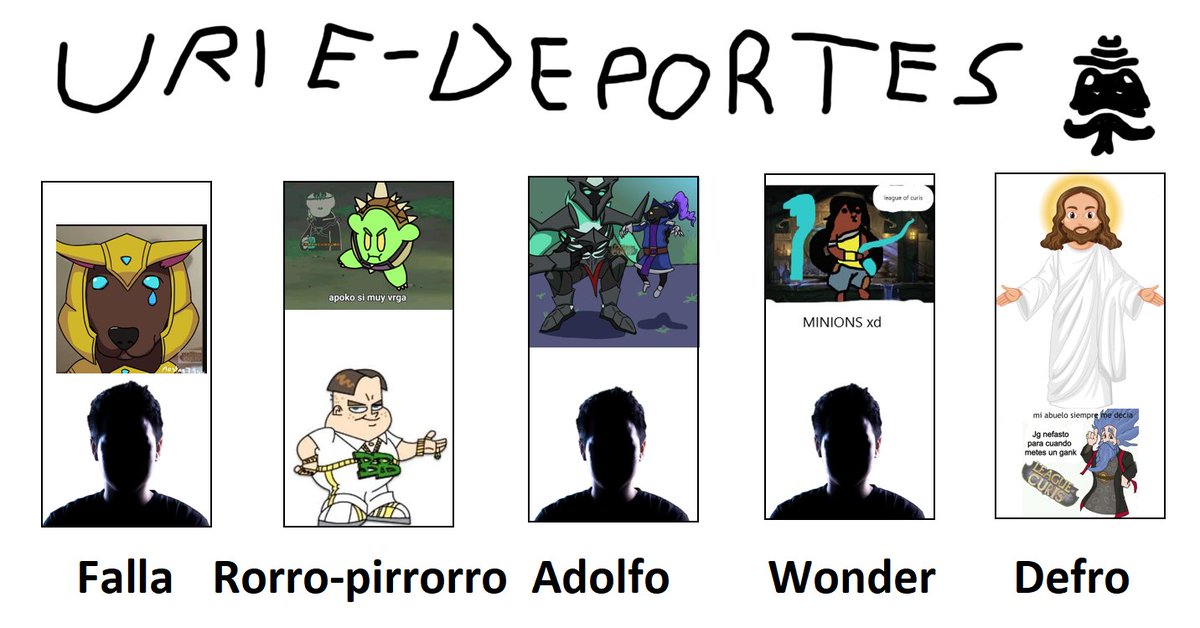 Urielistas les presentamos el nuevo y actualizado roster para este inicio de mes🏆

🛡️ TOP --- 
  EL Falla
 
🌴 JG --- 
  Rorro Pirrorro
 
🐼 MID --- 
  Adolfo
 
🏹 ADC --- 
  Wonderlol

🚑 SUPP --- 
  Defro