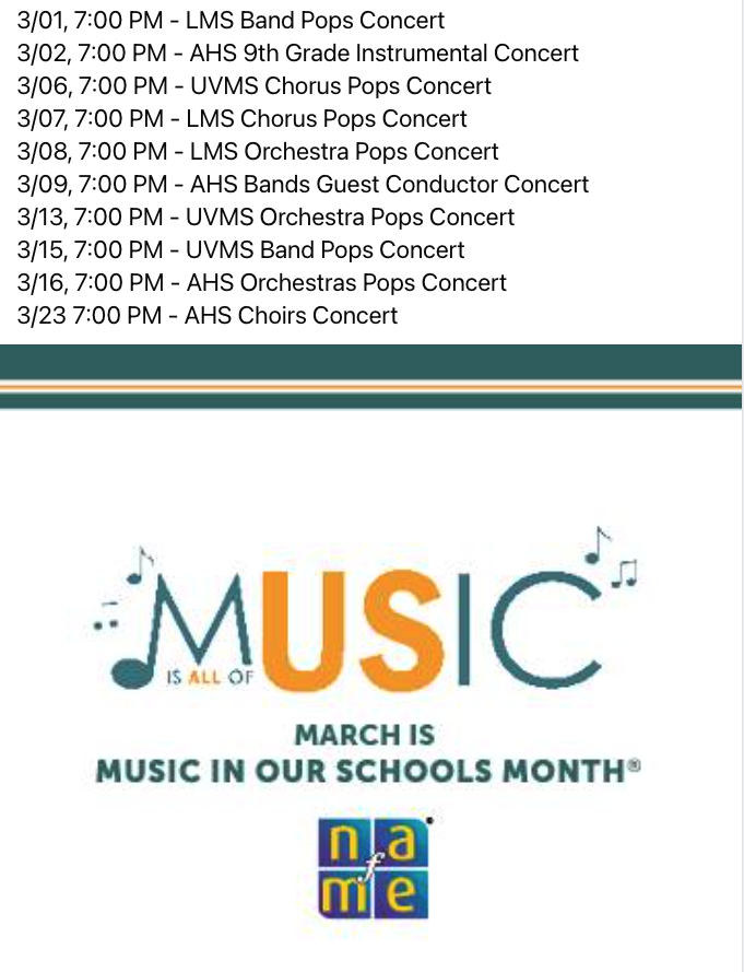 March is <a href="/NAfME/">nafme</a> Music in our Schools Month #miosm and the <a href="/ArlingtonCSD/">Arlington Schools NY</a> has NO SHORTAGE of that!  All concerts listed are at Arlington HS!