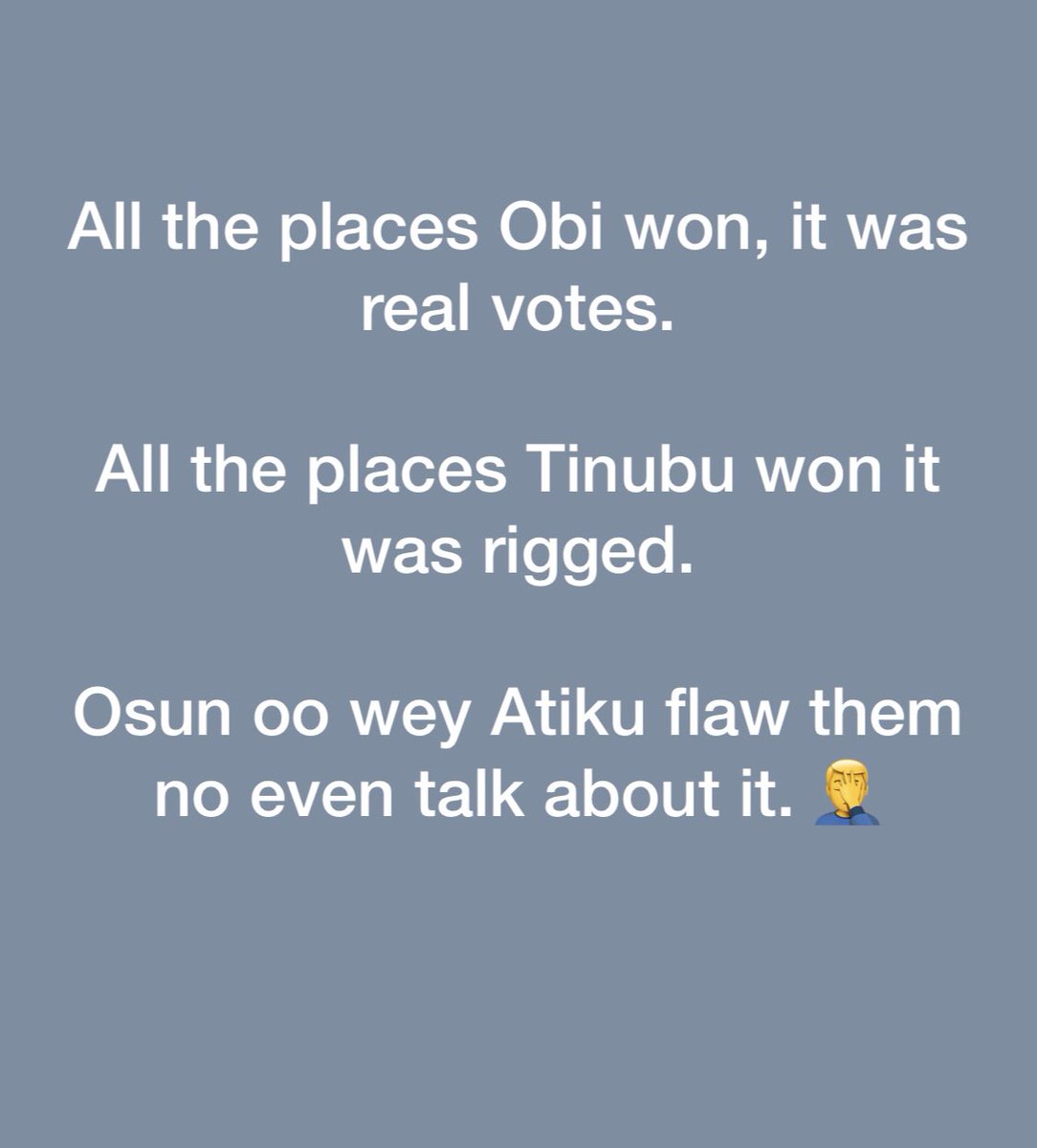 Fowowea1's tweet photo. There are 4 major players in this election, most people even wrote Atiku off. When planning elections, you’re also supposed to plan strategies. But unfortunately the best man don’t win most times. It’s the best player wins.  #ElectionResults #NigeriaDecides2023 @PeterObi @atiku https://t.co/Z9ZELMps9w