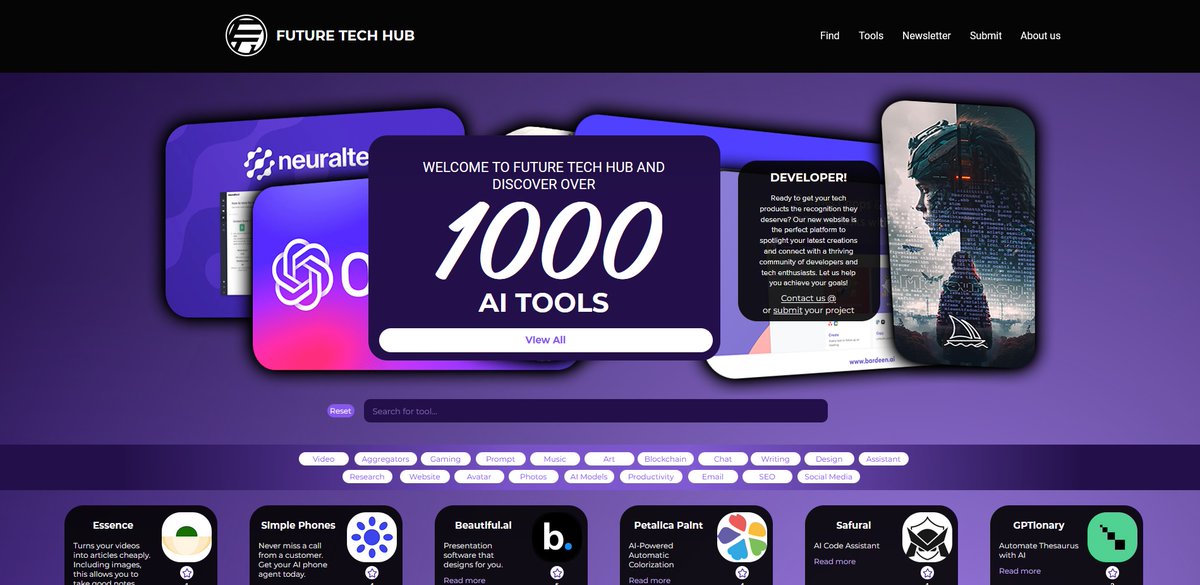 FutureTechHub_'s tweet image. Now added better filtering for tools!
Also coming soon: &quot;Feature reel&quot; to showcase most promising products with deeper insights!

#ArtificialIntelligence #technology  #gpt3 

Go and take a look!
futuretechhub.net