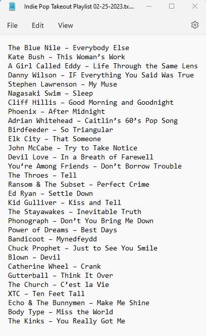 2/25/23 menu on @nwrbroadcast @xlcr @soulselectsrecs @magicdoormusic @subjangle @RedOnRedRecords @state51 @ParasolLG @poisoncity #KoolKatMusik @newwestrecords @AntiRecords @v2records @Popboomerang @TheKinks @KateBushMusic