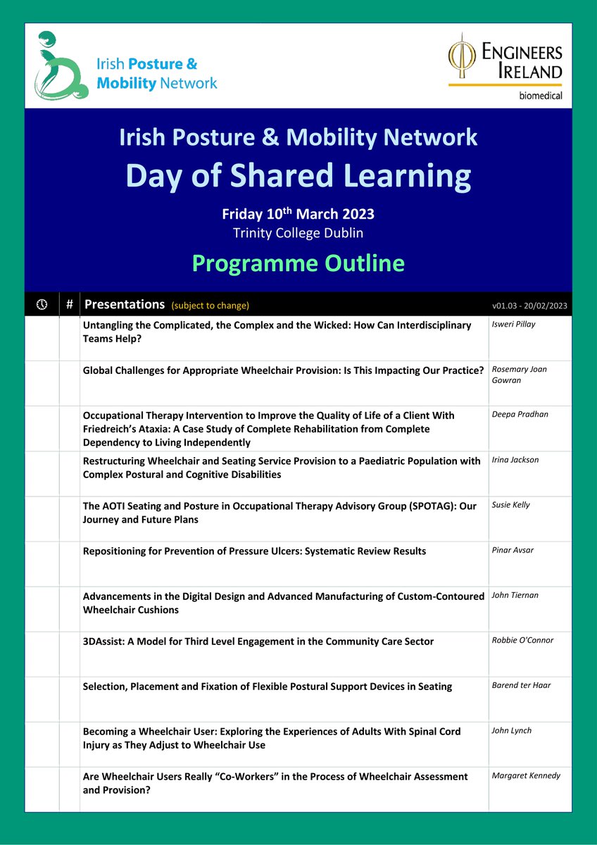 IPMN_ie's tweet photo. IPMN Day of Shared Learning 2023. 
Event Date: 10th March. 
TICKET DEADLINE: 2nd March. 
Info &amp; Tickets: https://t.co/zQWpkD7yGd 
#Wheelchair #SpecialSeating #PressureCare #Posture #Mobility #Gait #Falls #Advocacy #OT #Physio #Nursing #BiomedicalEngineering #IPMN #DOSL2023 https://t.co/rI7WxhSiPP