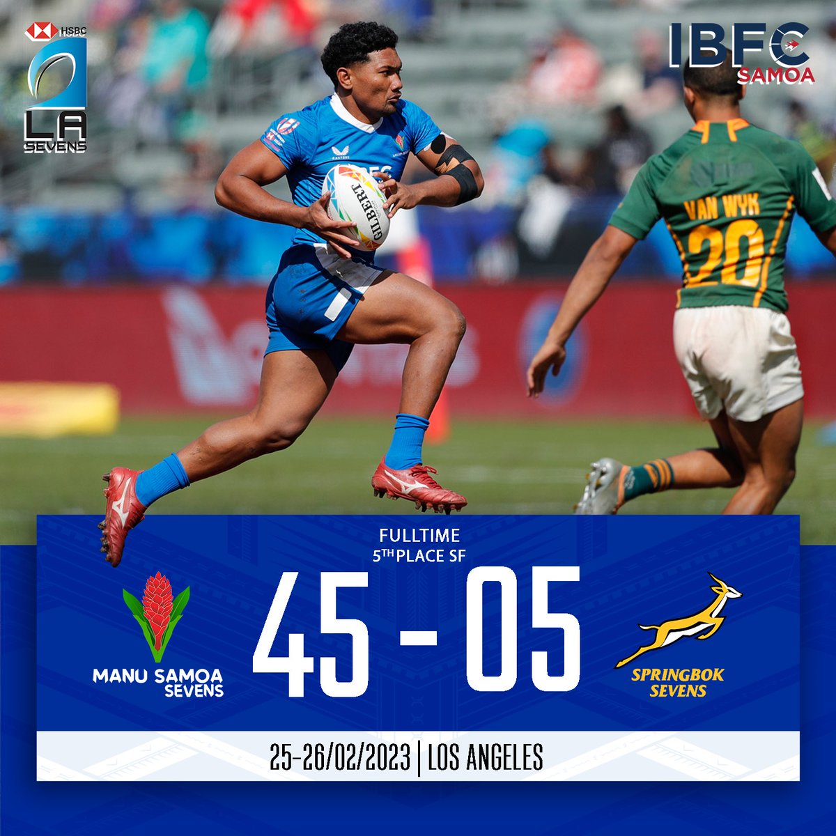 #LA7s Update
We are through to 5th Place Playoff. 

5th Place Playoff at 1.31pm. 

Fa'afetai mo lau tapuaiga Samoa! 

#WeAreManuSamoa | #HSBC7s