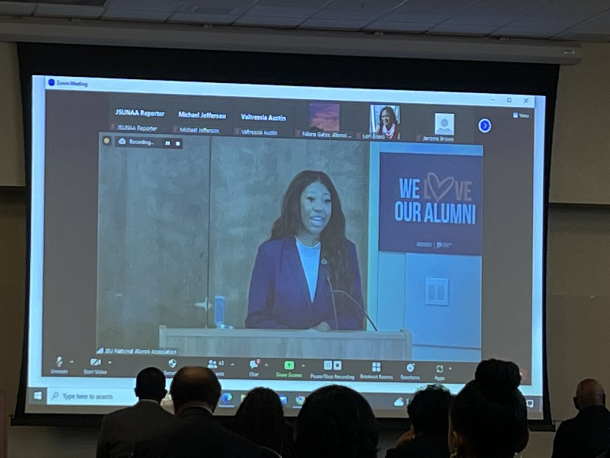 JSUacademics's tweet photo. It was phenomenal to witness our JSU SGA Prez Madison Cathey @madisonkay___ give a presentation on students for the JSUNAA Mid-Winter meeting. She has balanced her academics &amp; student government position exceptionally well. Thank you, Madison! #JSUElevate #AlumnaLoading https://t.co/v3G1OJeF3f