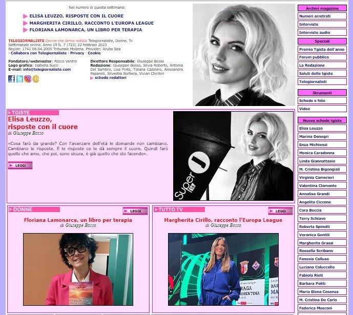 Online il numero 723 di #Telegiornaliste #donnechefannonotizia. In copertina: #ElisaLeuzzo #MargheritaCirillo #FlorianaLamonarca telegiornaliste.com