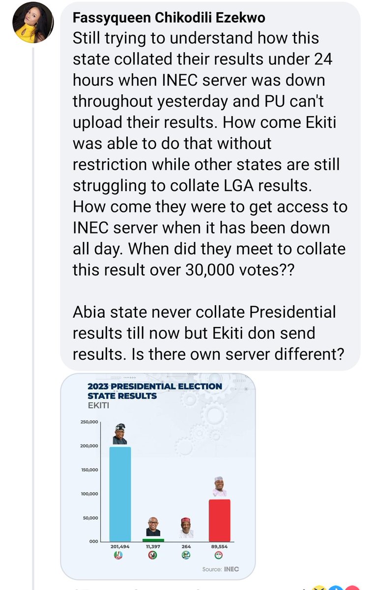 KweenFassy's tweet photo. Ask pertinent questions

How is it possible to collate all results under 24 hours when server was down all through yesterday. How did they meet?

Peter Obi Eniola badmus Ruth congratulations sir #BBTitans https://t.co/CN7garGFbw