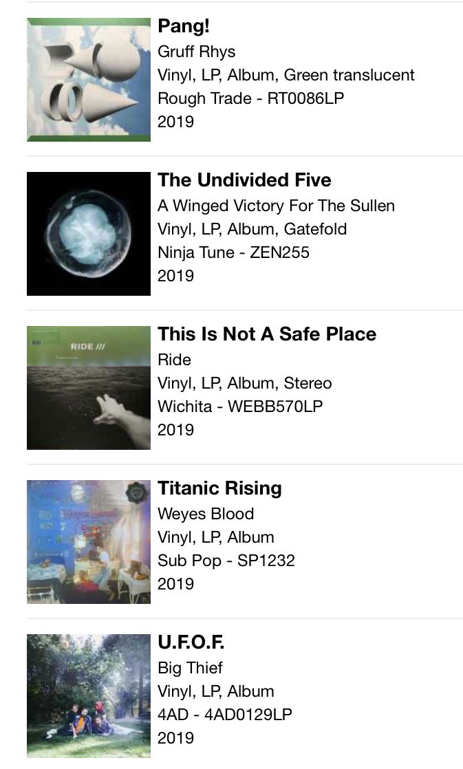 reallydancing's tweet image. #5albums19

The music I own. Big Thief probably takes some beating, not sure of the other 4, all worthy.