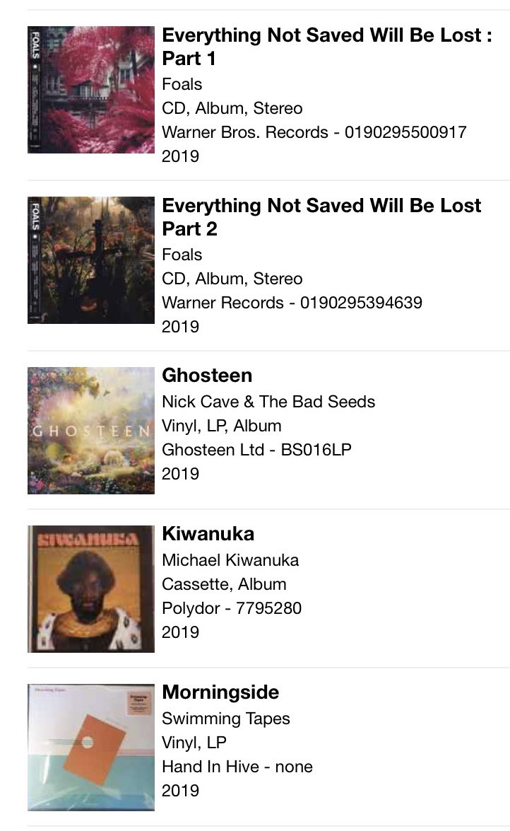 reallydancing's tweet image. #5albums19

The music I own. Big Thief probably takes some beating, not sure of the other 4, all worthy.