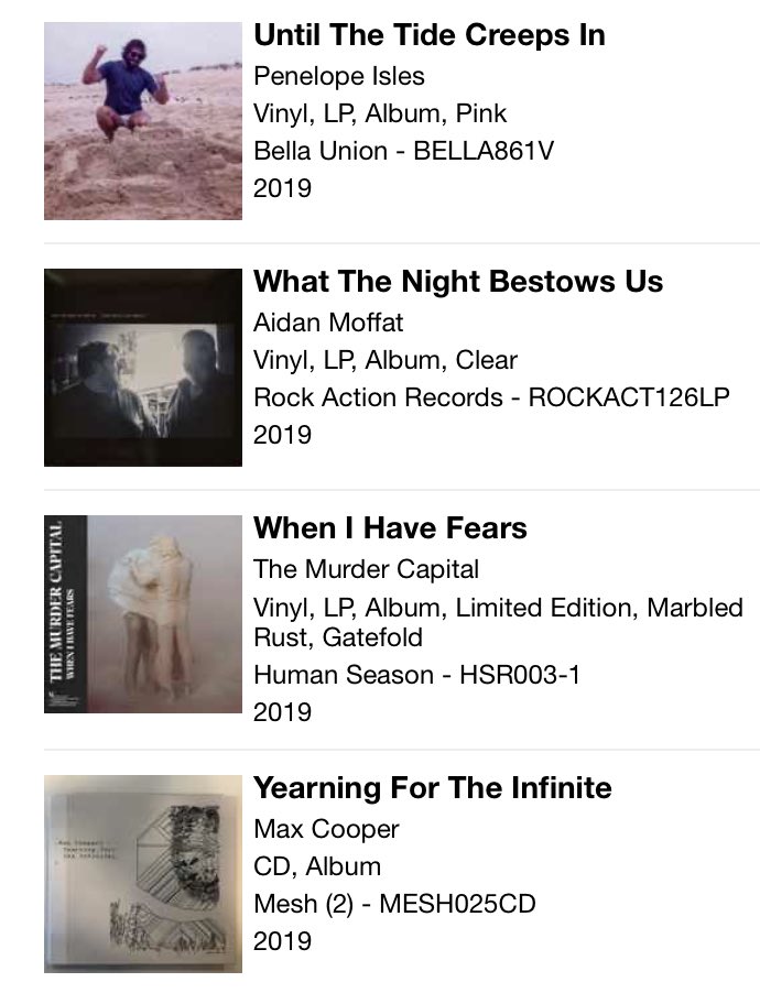 reallydancing's tweet image. #5albums19

The music I own. Big Thief probably takes some beating, not sure of the other 4, all worthy.